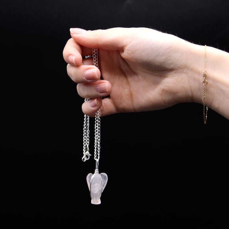 Rose Quartz Guardian Angel Gemstone Pendant - Healing Spiritual Protection Jewelry