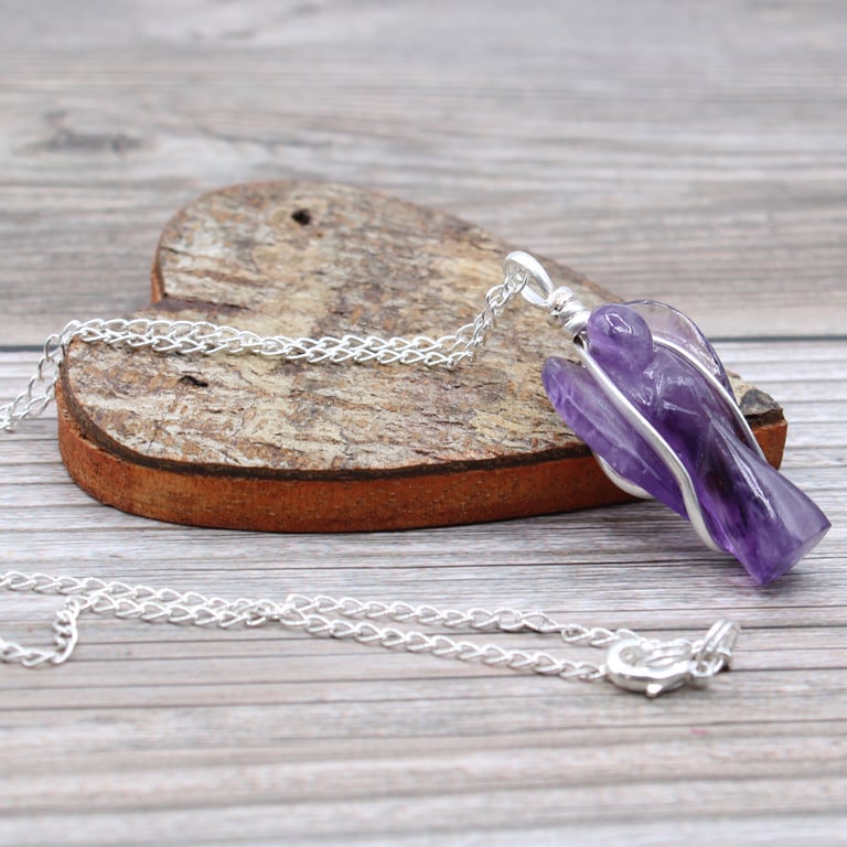 Amethyst Gemstone Guardian Angel Pendant - Spiritual Protection and Healing Jewelry