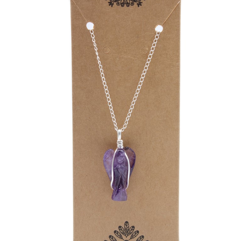 Amethyst Gemstone Guardian Angel Pendant - Spiritual Protection and Healing Jewelry