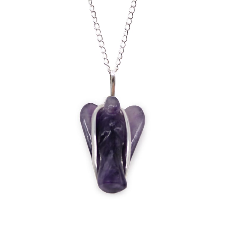 Amethyst Gemstone Guardian Angel Pendant - Spiritual Protection and Healing Jewelry