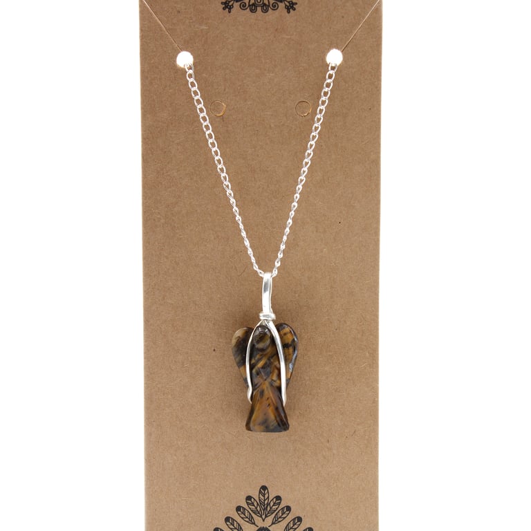 Gemstone Guardian Angel Pendant - Tiger Eye Spiritual Protection Talisman