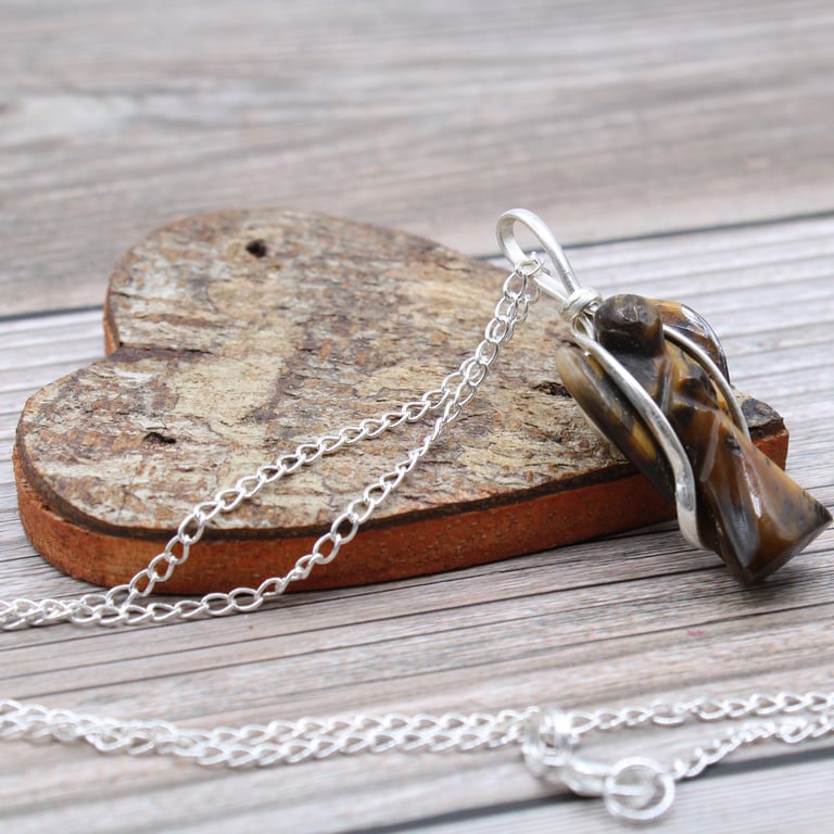 Gemstone Guardian Angel Pendant - Tiger Eye Spiritual Protection Talisman