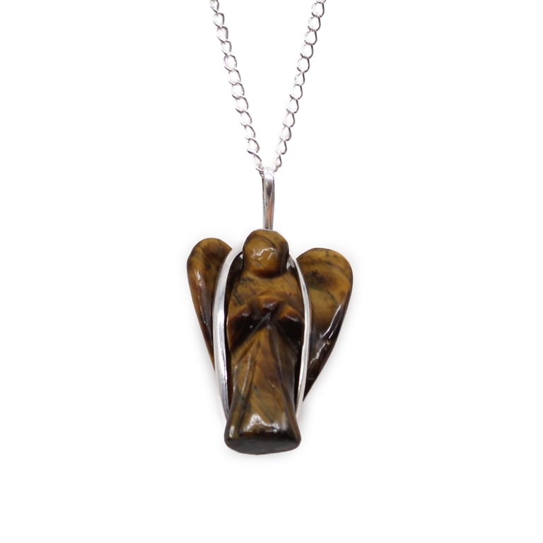 Gemstone Guardian Angel Pendant - Tiger Eye Spiritual Protection Talisman