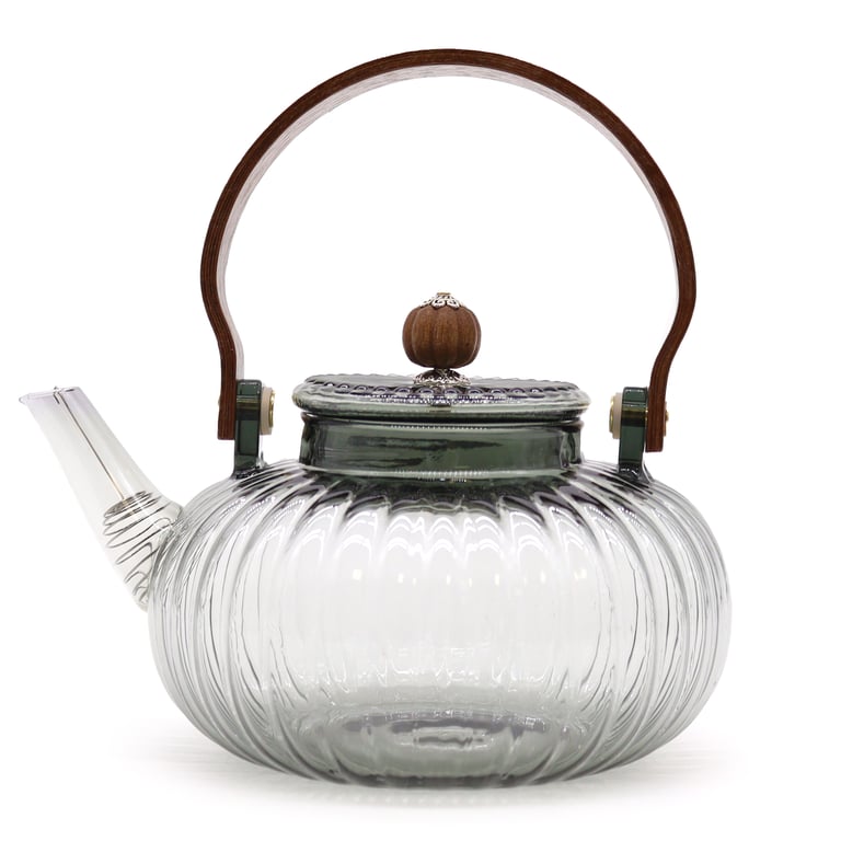 950ml Glass Infuser Teapot (Charcoal Ribbed Pearl) - Steep Loose Leaf Teas Perfectly