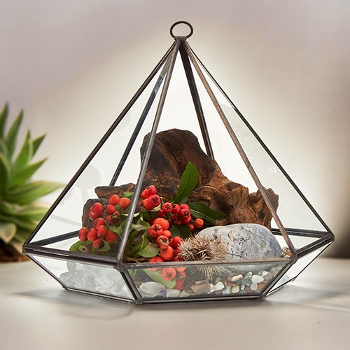 Large Diamond Glass Terrarium - Spacious Habitat for Plants & Animals