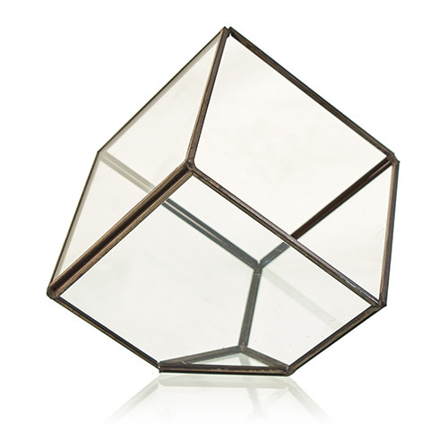 Glass Terrarium - Cube on Corner Planter, Indoor Glass Container for Miniature Gardens and Plants