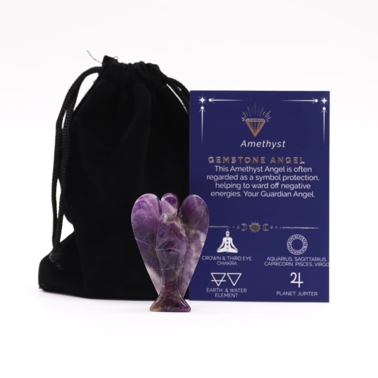 Hand Carved Amethyst Gemstone Angel Statue - Spiritual Decoration