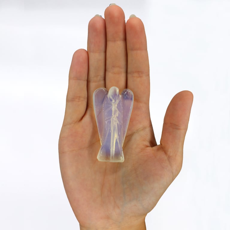 Hand Carved Opalite Gemstone Angel Statue - Handcrafted Unique Collectible