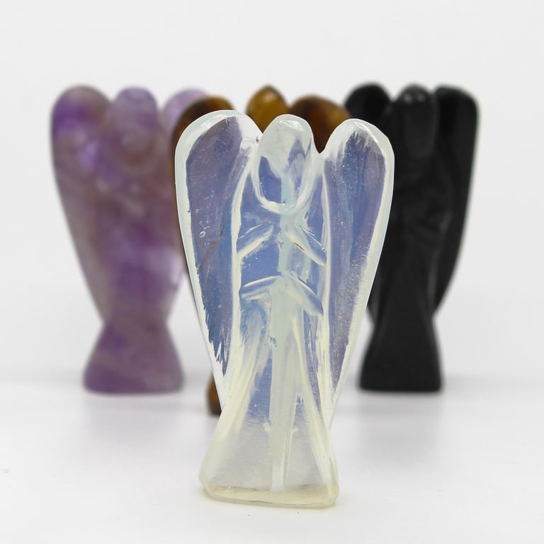 Hand Carved Opalite Gemstone Angel Statue - Handcrafted Unique Collectible