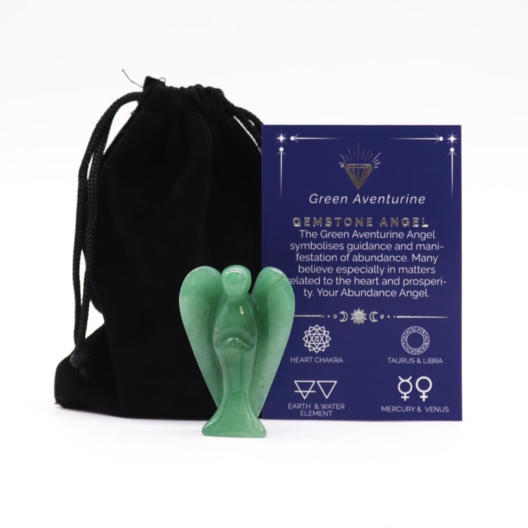 Green Aventurine Gemstone Angel - Spiritual Healing Crystal Jewelry for Meditation and Metaphysical Use