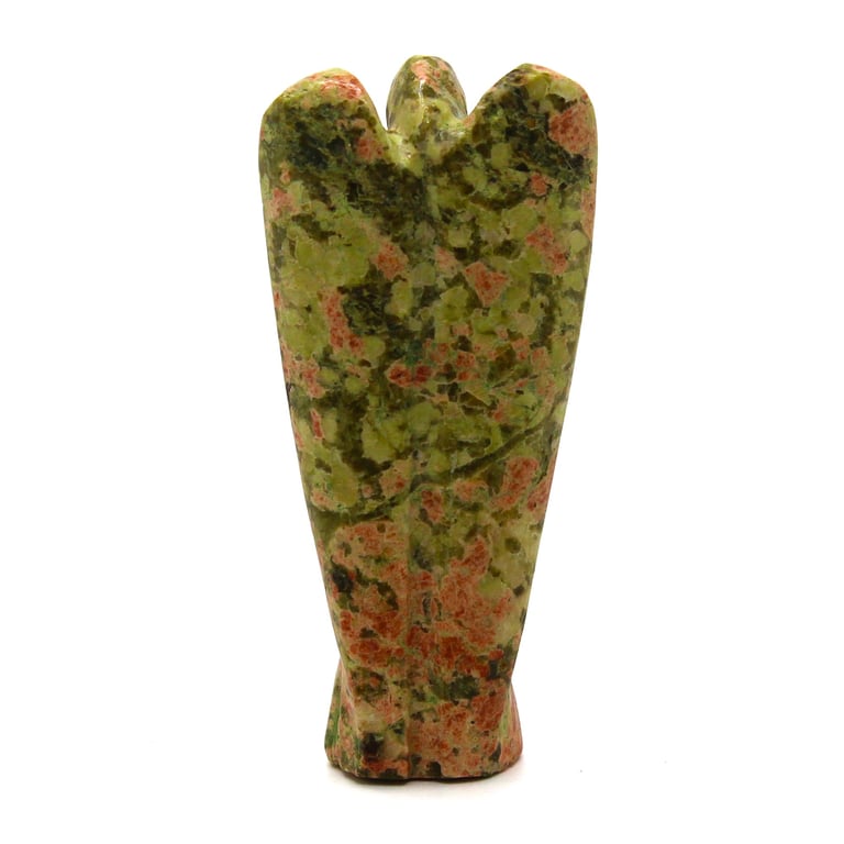 Hand Carved Unakite Angel Pendant - Natural Spiritual Gemstone Jewelry Necklace
