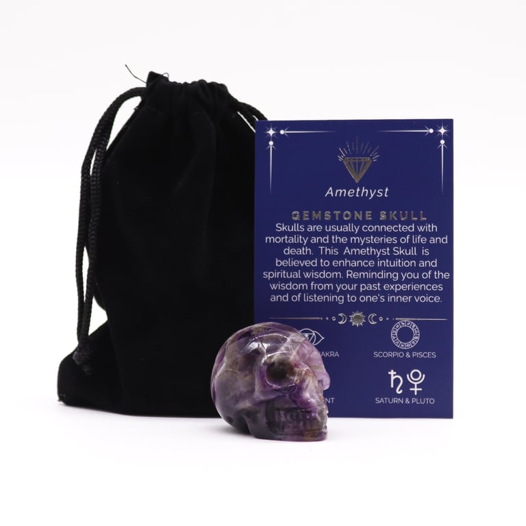 Amethyst Gemstone Skull Geode Pendant Necklace - Small Crystal Amulet