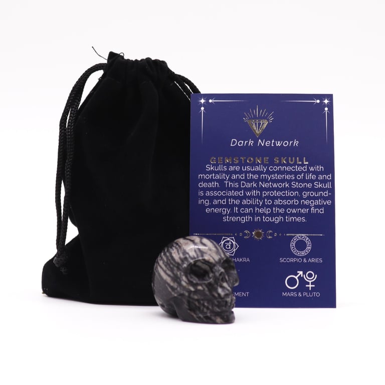 Dark Network Stone Small Gemstone Skull Pendant Necklace