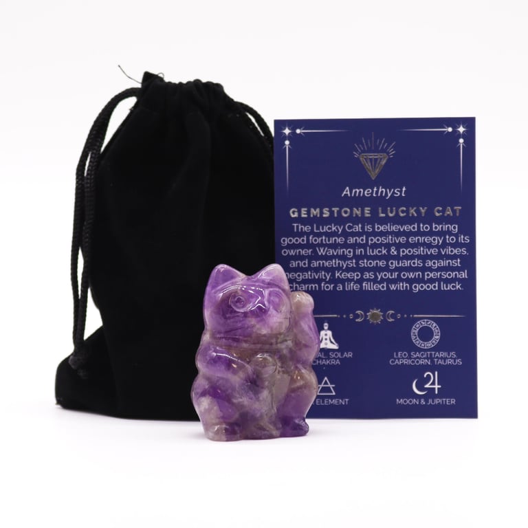 Amethyst Gemstone Lucky Cat - Brings Good Fortune & Elegance