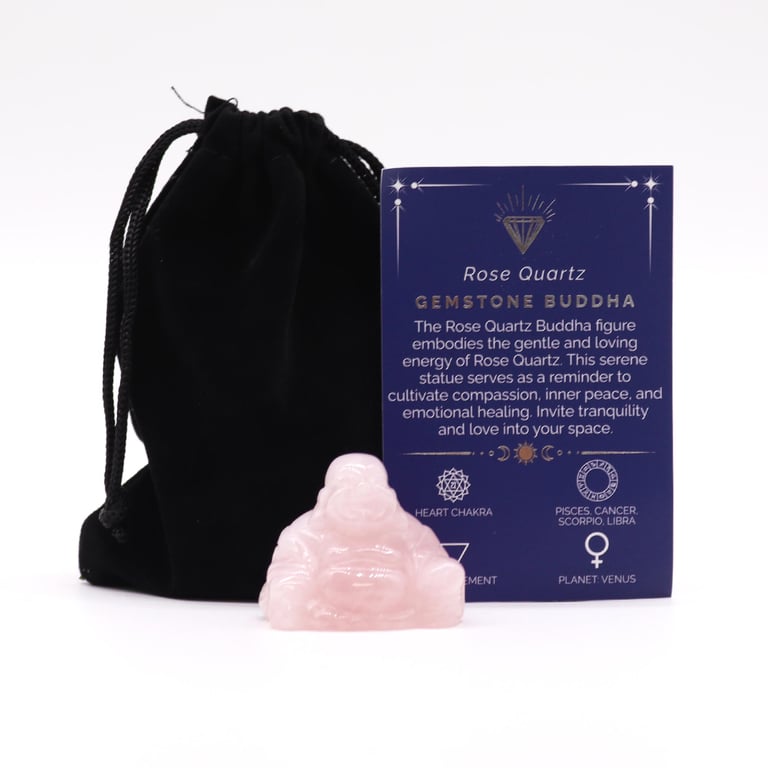 Rose Quartz Gemstone Small Buddha Statue for Spiritual Meditation and Crystal Healing