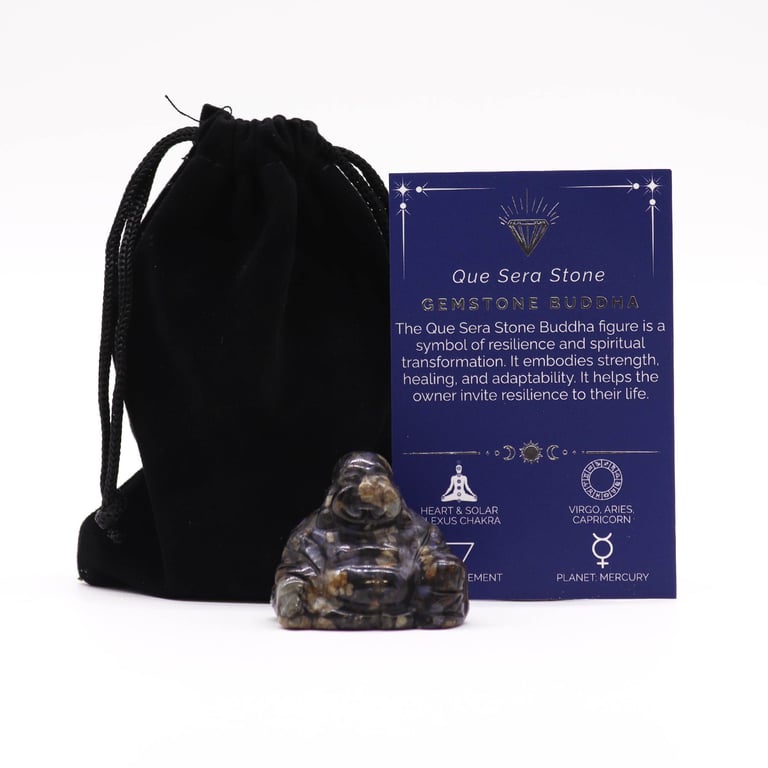 Que Sera Stone Small Gemstone Buddha Statue - Spiritual and Meditation Focus