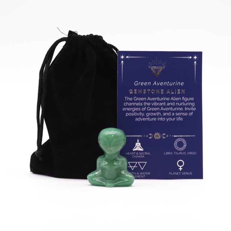 Green Aventurine Gemstone Alien - Spiritual Healing Stone for Home Decor and Feng Shui