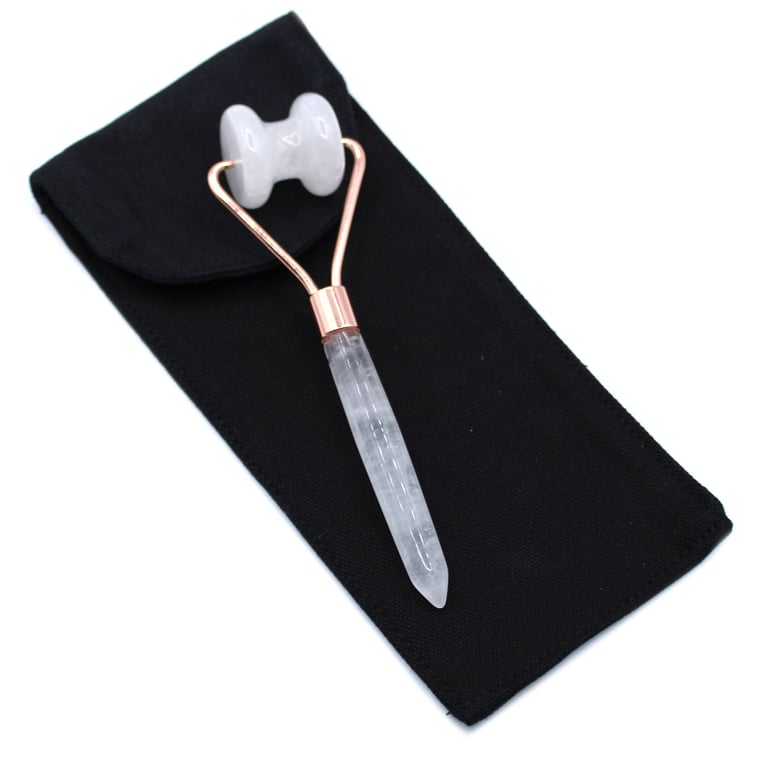 Rock Quartz Gemstone Facial Roller - Anti-Aging Lymph Drainage Tool for Natural Skin Revitalization