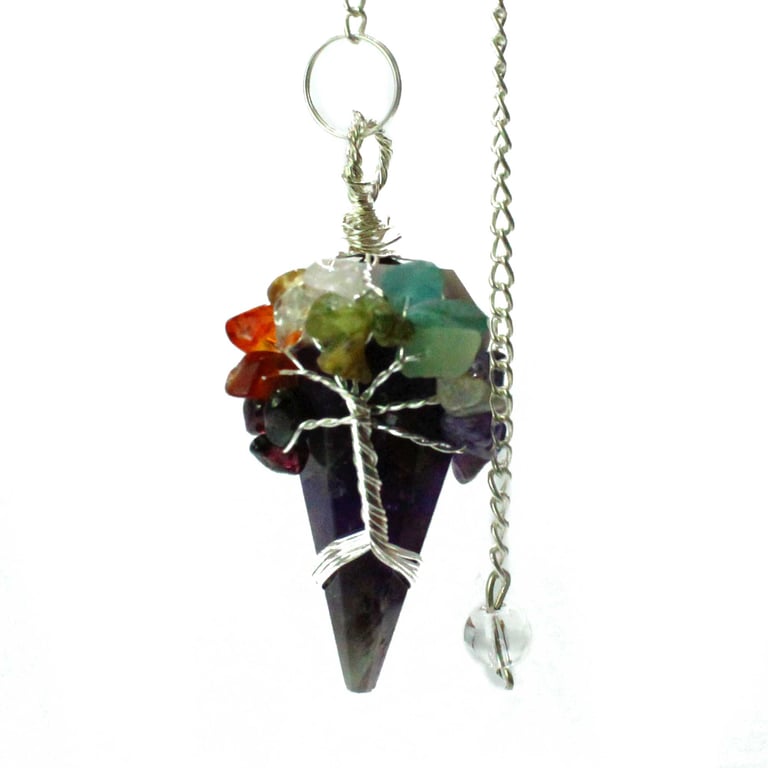 Seven Chakra Magic Pendulum - Amethyst Energy Reader and Healing Crystal Tool