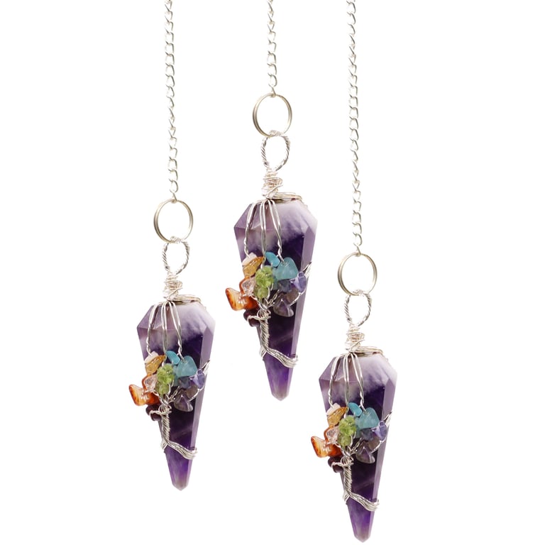 Seven Chakra Magic Pendulum - Amethyst Energy Reader and Healing Crystal Tool