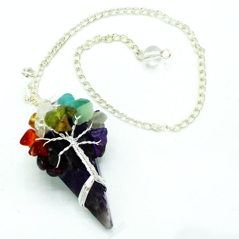 Seven Chakra Magic Pendulum - Amethyst Energy Reader and Healing Crystal Tool