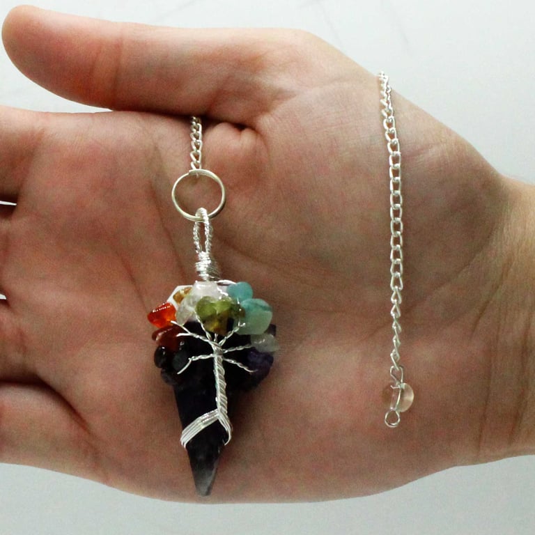 Seven Chakra Magic Pendulum - Amethyst Energy Reader and Healing Crystal Tool