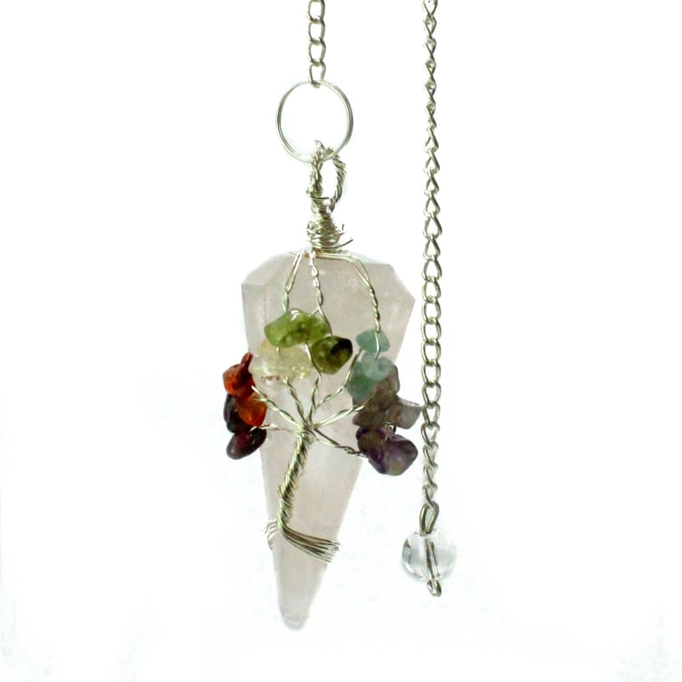 Seven Chakra Rose Quartz Magic Pendulum - Spiritual Tool for Energy Healing and Chakra Balancing