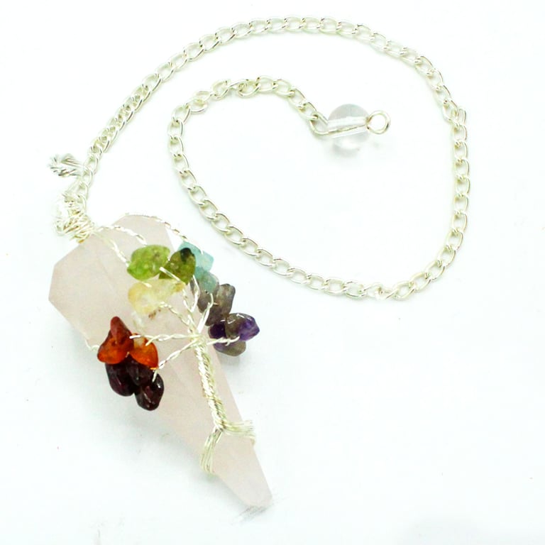 Seven Chakra Rose Quartz Magic Pendulum - Spiritual Tool for Energy Healing and Chakra Balancing