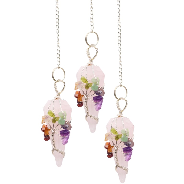Seven Chakra Rose Quartz Magic Pendulum - Spiritual Tool for Energy Healing and Chakra Balancing