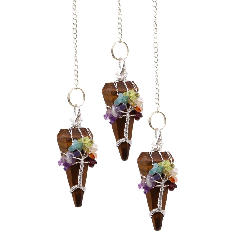 Seven Chakra Magic Pendulum - Tigereye - Spiritual Tool for Energy Healing and Balance