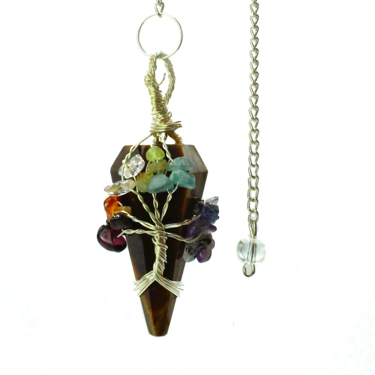 Seven Chakra Magic Pendulum - Tigereye - Spiritual Tool for Energy Healing and Balance