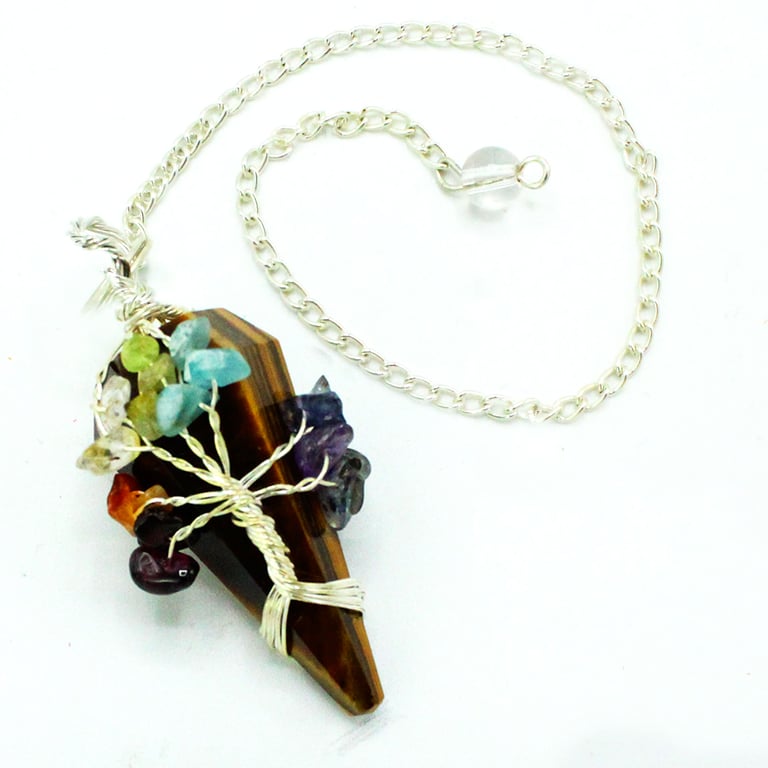 Seven Chakra Magic Pendulum - Tigereye - Spiritual Tool for Energy Healing and Balance