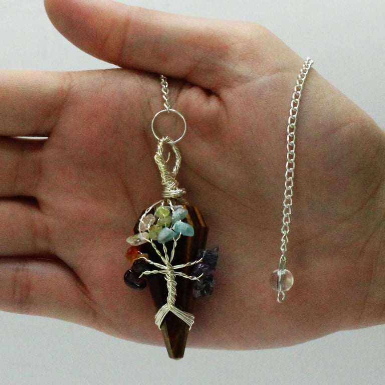 Seven Chakra Magic Pendulum - Tigereye - Spiritual Tool for Energy Healing and Balance