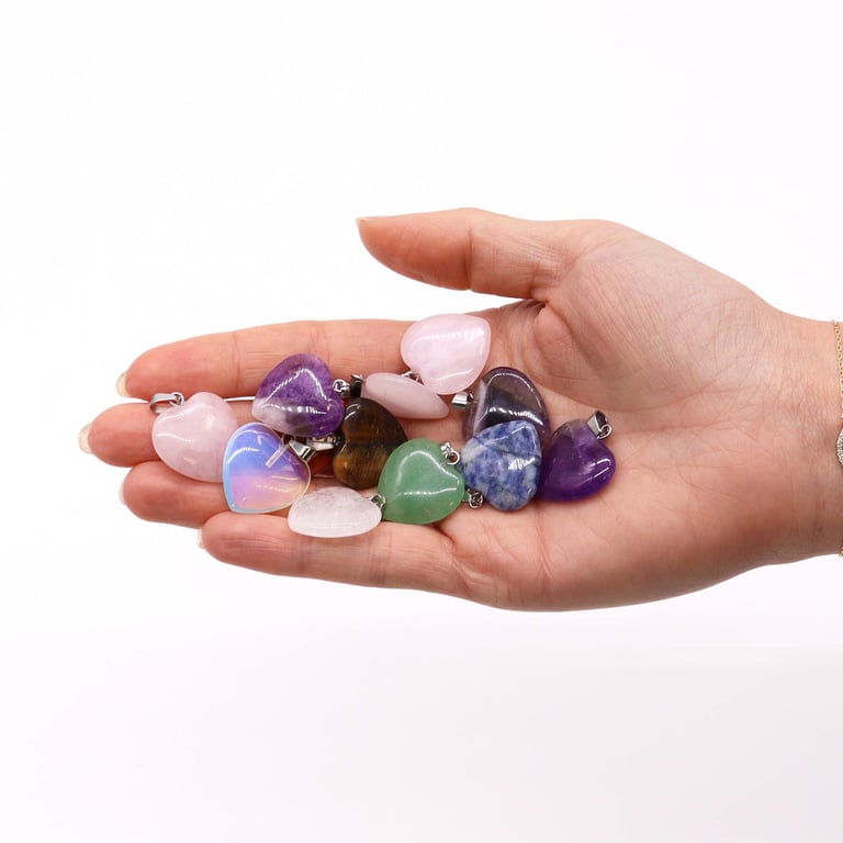 20x6mm Assorted Gemstone Heart Pendants (12-Piece Jewelry Set)