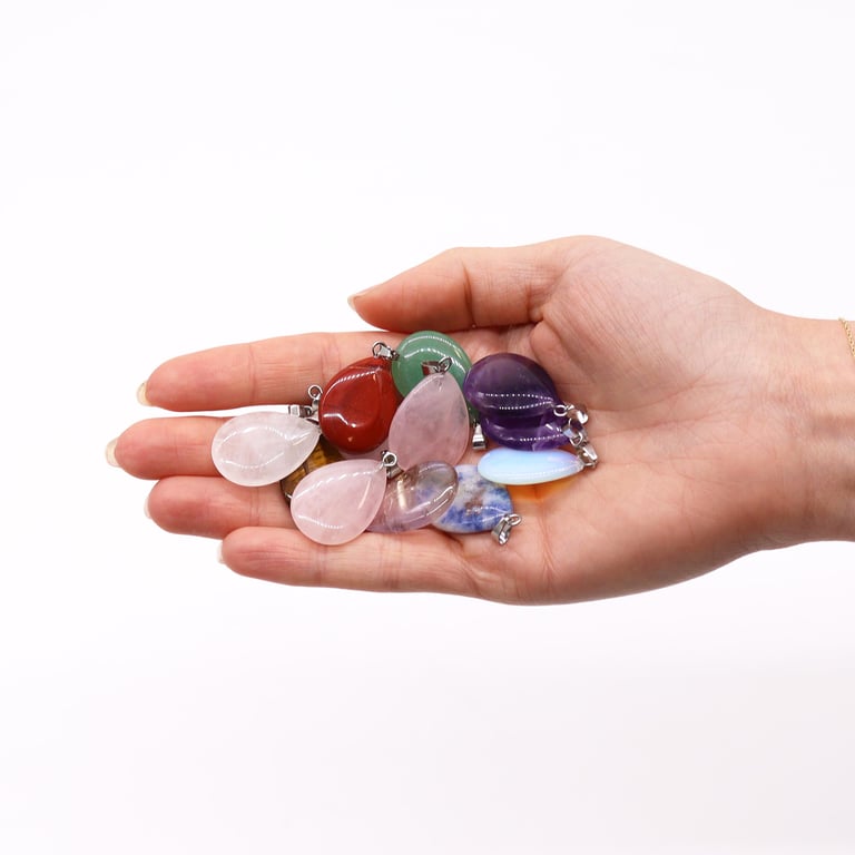 Assorted Gemstone Teardrop Pendants (12pc) - 25x18mm Jewelry Findings