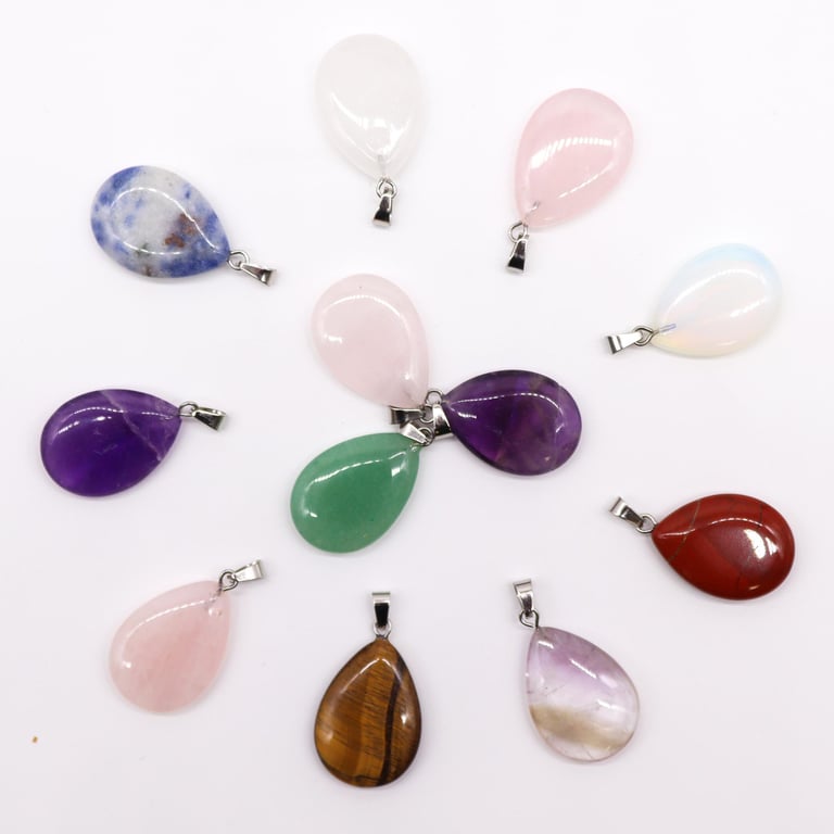 Assorted Gemstone Teardrop Pendants (12pc) - 25x18mm Jewelry Findings