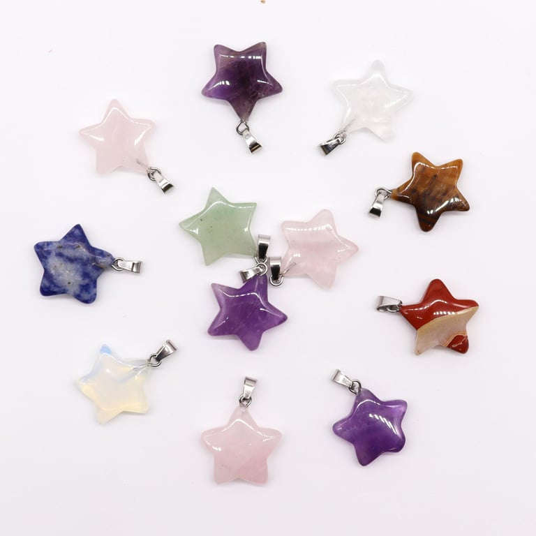 Gemstone Stars Pendants - 12 Assorted 20x6mm Jewelry Pieces