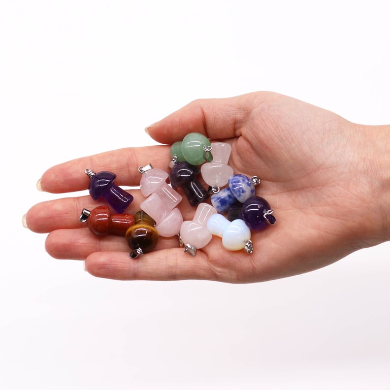 Gemstone Mushrooms Pendants - Assorted 20x15mm Crystal Jewelry Set