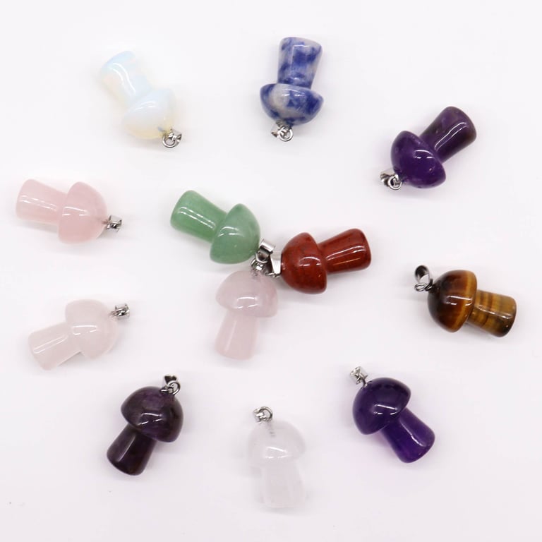 Gemstone Mushrooms Pendants - Assorted 20x15mm Crystal Jewelry Set