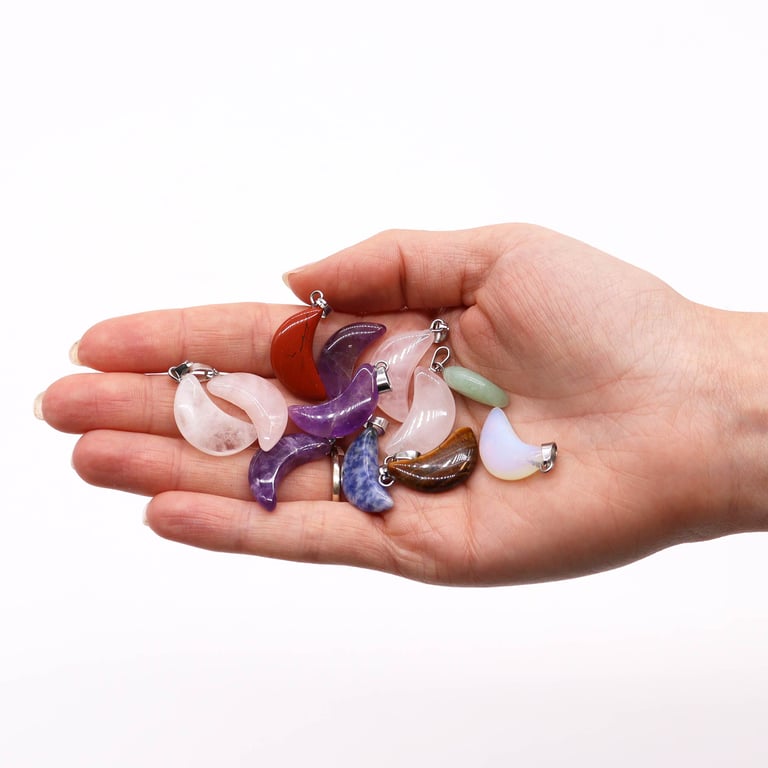 20x13mm Gemstone Moons Pendants - Assorted Gemstones Jewelry Set