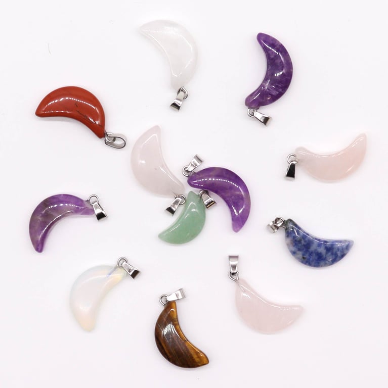 20x13mm Gemstone Moons Pendants - Assorted Gemstones Jewelry Set