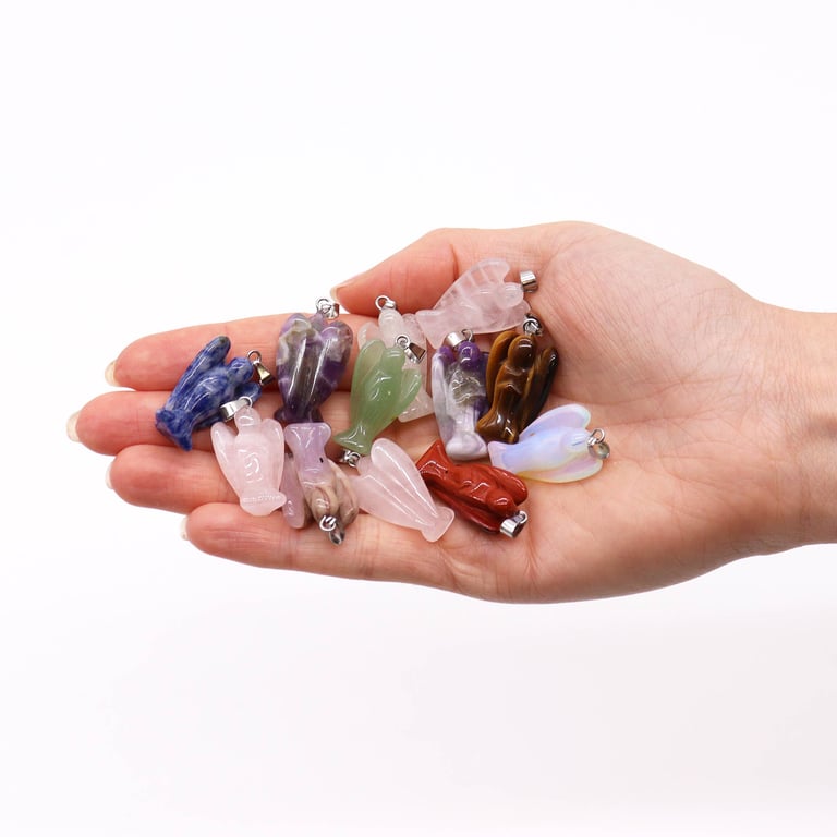 12 Assorted Mini Gemstone Angel Pendants (26x18mm) - Quality Crafted Jewelry