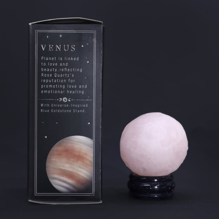 Sola Goldstone Stand with Rose Quartz Planet (VENUS) - Decorative Gemstone Accessory