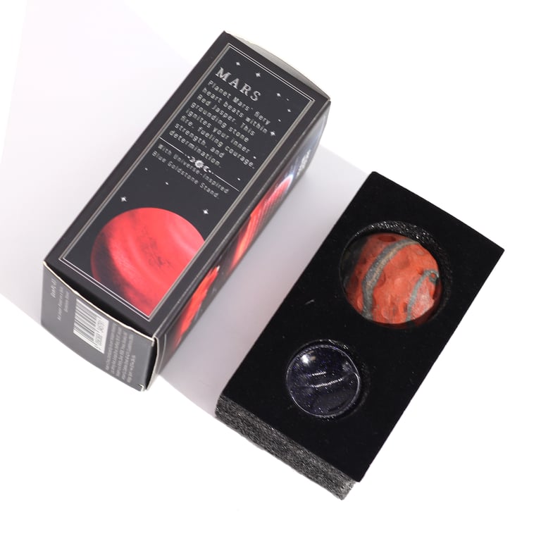 Sola Goldstone Stand with Red Jasper Planet (MARS) - Decorative Geode Accessory
