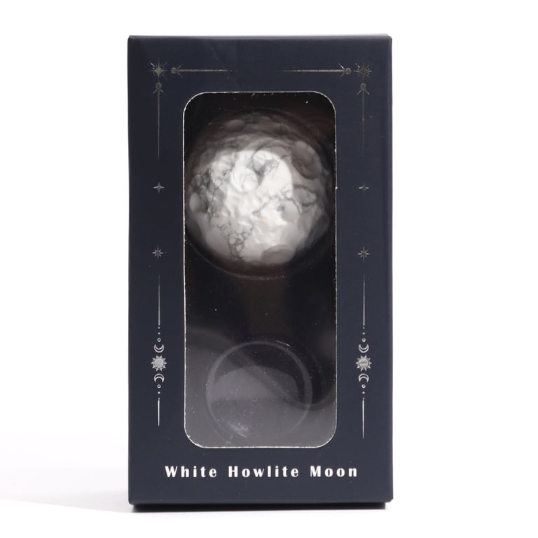 Sola Goldstone Stand with White Howlite Planet Moon Ornament