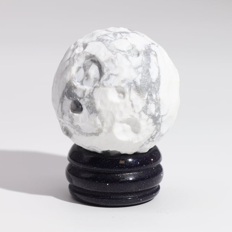 Sola Goldstone Stand with White Howlite Planet Moon Ornament