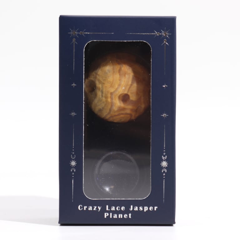 Sola Goldstone Stand with Crazy Lace Jasper Planet (Mercury) - Decorative Gemstone Display