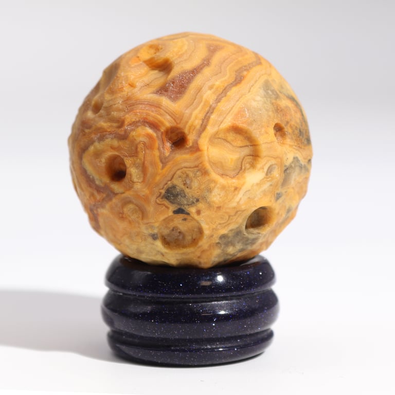 Sola Goldstone Stand with Crazy Lace Jasper Planet (Mercury) - Decorative Gemstone Display