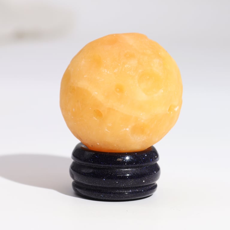 Sola Goldstone Stand with Yellow Jade Planet (SATURN) - Decorative Cosmic Orb Accessory