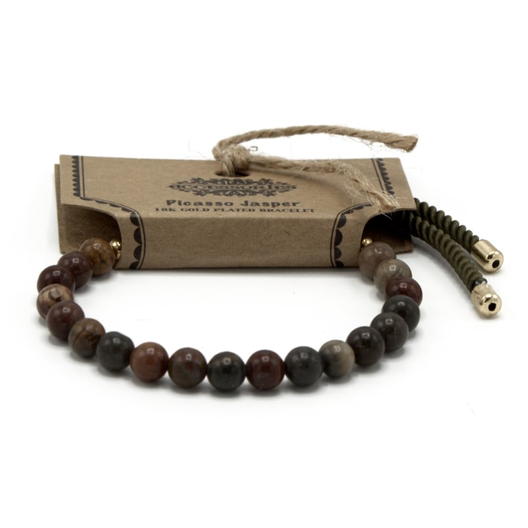 18K Gold Plated Picasso Jasper Gemstone Moss String Bracelet